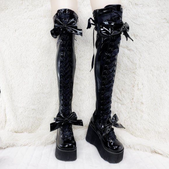 Shiny Black Patent Goth Punk Rave Platform Thigh High Boots Kera 303 - Picture 5 of 13